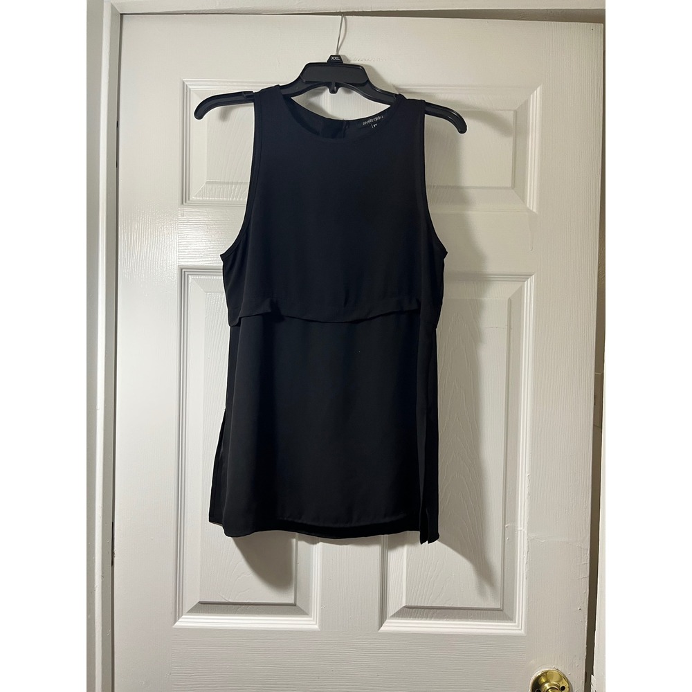 Papermoon Womens Black Layered‎ Sleeveless Blouse Tiered Side Slit Tunic XS